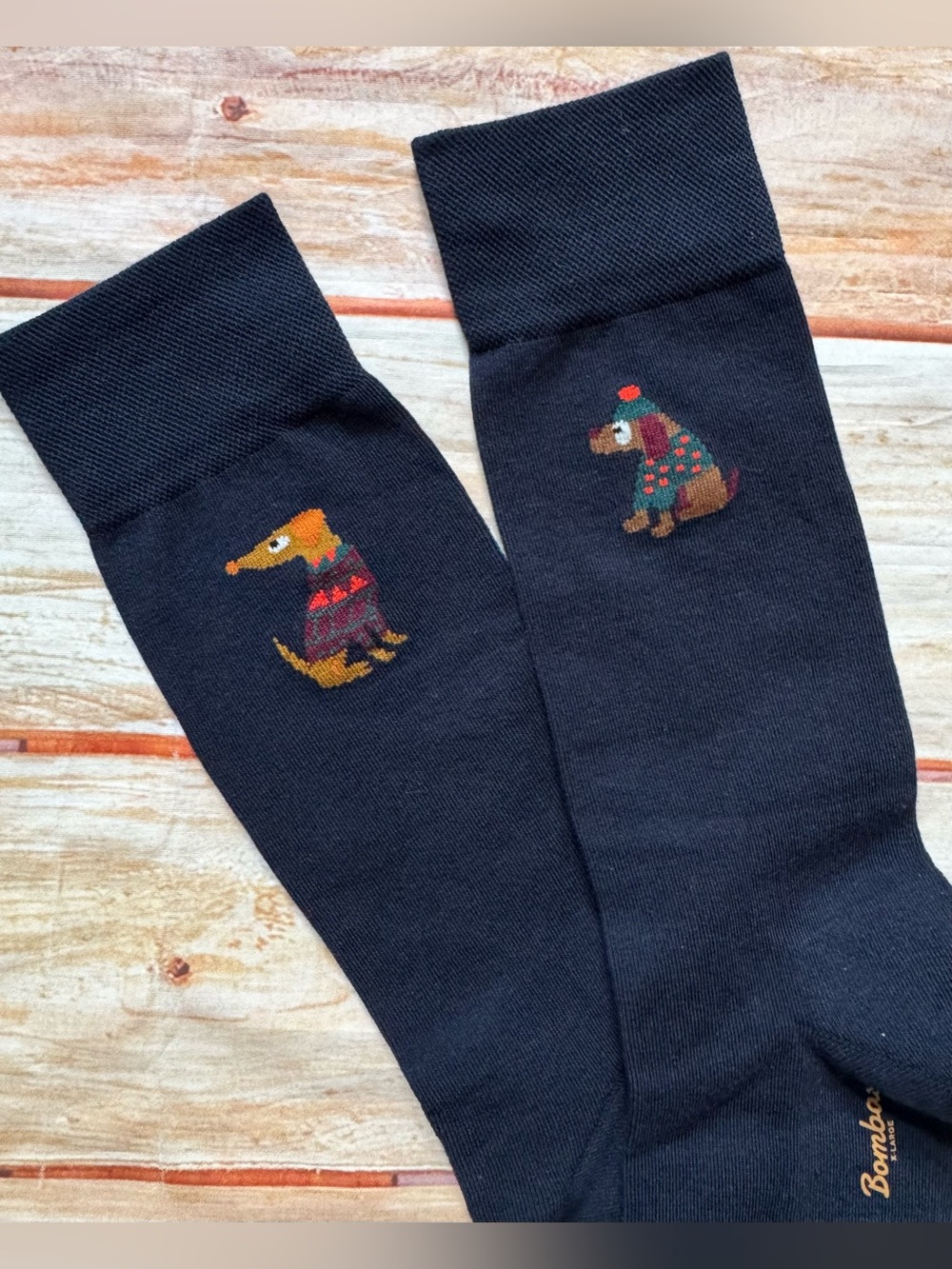 NEW! Men's BOMBAS Navy Blue w/ Dogs in Sweaters Calf Length Dress Socks Sz XL